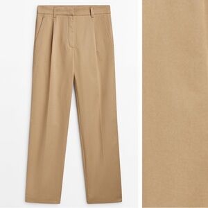 NEW Massimo Dutti Camel Cotton Darted Straight Fit Trousers
